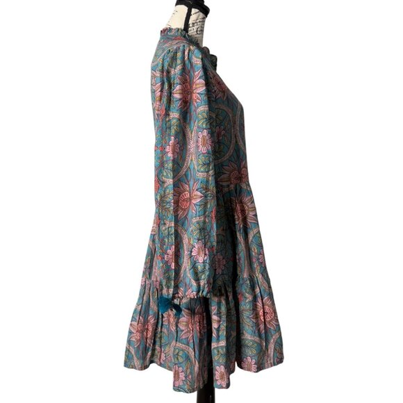 Oliphant Women's Yoke Dress Long Sleeve Boho Floral Ruffle-Neck $348 Size S - Picture 2 of 9